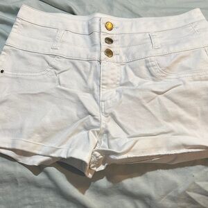Refuge White High Waist Button Shorts